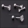 Stud Earrings Jewelry 1 Pcs Medical Stainless Steel Crystal Zircon Ear Studs For Women/Men 4 Prong Tragus Cartilage Piercing Dhci1
