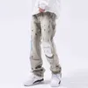 Beige Wide Leg Straight Ripped Jeans Men Y2k Streetwear Baggy Denim Pants Patch Embroidery Oversize Trousers Women High Street T220803