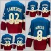 Męski hokej na lodzie 8 Cale Makar koszulki 29 Nathan Mackinnon 92 Gabriel Landeskog Mikko Rantanen Joe Sakic Peter Forsberg Burgundy Blue Białe odwrotne mistrzowie retro retro mistrzów