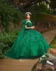 Emerald Hunter Green Quinceanera klänningar prom examen klänningar snörning prinsessa söt 15 16 klänning med Cape vestidos de 15 ano