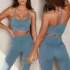 Zestaw sportowy Kobiety Seamless Yoga Sports Biustonosz Z Długim Rękawem Crop Top Gym Legginsy Spodenki Trening Ubrania dla 220330