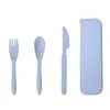 Wheat Straw Knife Fork Spoon Set Student Portable Tableware Box Cake Dessert Spoons Fruit Forks Travel 3Pcs/Set Tableware DE677