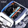 JARAGAR Stainless Steel Square Transparent Case Back High Quality Auto Movement Men's Mechanical Watch Male Wristwatch Relogi2769