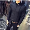 Camisa de diseñador de moda para hombre, camisa informal de esmoquin de primavera, camisas de vestir de manga larga ajustadas elásticas transpirables para club nocturno