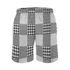 Men's Shorts Plaid Houndstooth Board Black And White Print Beach High Quality Males Cute Swim Trunks Big Size 3XL