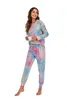 Tie-Dye Pyjamas Set Casual Kvinnors Sleepwear Loose Toppar och Byxor Tvåstycken Passar