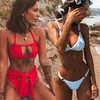 Ny sexig bikinimetallcirkel Brasiliansk bikini Ställ in flera Soild Color Bathing Swimming Triangle Beach Wear Swim Summer 210305