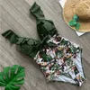 Sexy plissado fora do ombro swimwear mulheres maiô deepv fatos de banho beach wear swim suit 220621