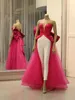 Fuchsia Pink Pake Jumpsuit Prom Платья выпускного вечера с большим бантом Удалить поезд 2022 развертки поезд возлюбленный арабский вечерний пластырь