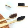Brosse à dents environnementale en charbon de bambou, pour la santé bucco-dentaire, à poils moyens et doux, à faible teneur en carbone, avec manche en bois, soins buccaux