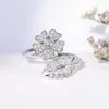Cluster Rings Fashion Korean Style Exquisite Flower Silver Plate Jewelry Personality Leaf Crystal Temperament Open RingCluster Wynn22
