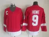 C2604 Mens Vintage 9 Gordie Howe Хоккейные майки 75th 1991 г. сшитый джерси C Patch Home Red Classic M-XXXL