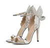 Designer-Dreamy Butterfly Ankle Strap Pointy Pumps Super Sexy High Heels Wedding Shoes Silver Champagne Black Taille 35 à 40