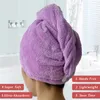 Serviettes de séchage bonnet fin avec bouton pour femmes, bonnet de soins capillaires Super absorbant à séchage rapide dc034