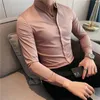 High Quality Solid Shirts for Men Clothing Korean Slim Fit Casual Long Sleeve Streetwear/Night Club/Prom Tuxedo 220323