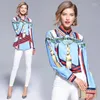 Women's Blouses & Shirts Drop Spring Summer Fall Runway Vintage Print Collar Long Sleeve OL Turn-Down Neck Womens Party Casual Top Blouse Ve