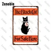 Funny Black Cats Metal Peinture Vintage Plaque Space Cat Metal Poster Tin Sign Animaux Accessoires Plaque Décorative Décoration Murale 20cmx30cm Woo