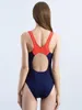 Women's Swimwear Ladies One Piece Swimsuit Sports Swimsuits Slim fit Covering Belly color matching Steel strap no chest pad Sexy backless high elastic bikini
