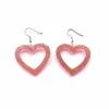 Glitter Pink Acrylic Letter Heart Women's Earrings Shiny Big Geometric Hearts Fashion Valentines Day Gift Woman Earring New