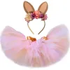 Dziewczyny Rabbit Tutu Spódnica Outfit Halloween Party Easter Bunny Costume Baby Girl Set Cute Fluffy Tulle Spódnice dla dzieci 0-14y 220326