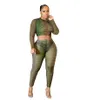 Women's Two Piece Pants Women's Pant Sets Elastic Hole O-neck Long Sleeved Top And Legging Set Spring AutumnWomen's