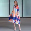 Casual Dresses Miyake Fold Foreign Gas Printing Loose Slimming Long Party Dress Spring And Autumn Can Be DeliveredCasual