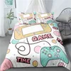 Set copripiumino da gioco Gamer Room Decor per ragazzi Bambini Adolescenti Videogiochi Biancheria da letto doppia Gamepad Trapunta con motivo giochiamo