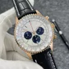 B01 46MM Ny kvalitet Navitimer Watch Chronograph Quartz Movement Gult Guld Fodral Begränsad Silver Urtavla 50-ÅRS JUBILEUM Herrklocka Läderarmband Herrarmbandsur