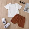 Kläder sätter sommar babykläder kort ärm o nacke bokstaven brun söt 3 styckes designer casual flickor 0-2tclothing