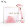 Rose Quartz Natural Jade Roller Gua Sha Scraper Set Facial Massager för ansikts kroppshalslyftning Dra åt bantning Skinvård 220510