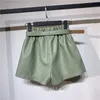 Cinturón incluido estilo coreano cintura alta Pu cuero pantalones cortos mujer Otoño Invierno botín 220427