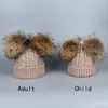 Real Raccoon Fur Pom Pom Scarf Set for Women and Girl Winter Long Knit Scarpe per bambini e adulti294y
