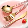 Dinnerware Sets 4Pcs/set Black Gold Cutlery Set 18/10 Stainless Steel Silverware Flatware Dinner Knife Fork Spoon DropDinnerware