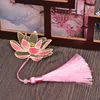 Bookmark 1 Pcs Metal Chinese Style Vintage Creative Lotus Flower Rose Leaf Vein Hollow Pendant Apricot Gifts