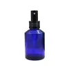 Emballage Bouteille en verre bleu Wryshoulder Aluminium Collier noir Lotion Spary Press Pompe avec couvercle noir Récipient portable cosmétique rechargeable 15 ml 30 ml 60 ml 100 ml