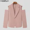 Inderun Men Casual Blazer Solid Color Streetwear Long Rękaw Off Rameer Speits One Button Thin Jackets 220819