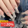 False Nails Long Coffin Champagne French Ballerina Fake With Diamond Design Artificial Full Cover Nail Tips Press On Prud22