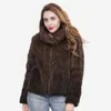 Piel de mujer Faux Rusia Mujeres Invierno Cálido Abrigo genuino 100% Natural Real Chaqueta Dama Moda Punto Manga larga Abrigos de cuello grande Mujer Wo