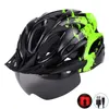 Casque de cyclisme ultra-léger avec lunettes magnétiques à feu arrière Capuchon de sécurité intégralement moulé Chapeau d'équitation Casque de vélo de montagne