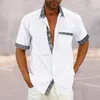 남자 캐주얼 셔츠 브랜드 여름 남성 패션 면화 린넨 버클 포켓 스티칭 격자 무늬 짧은 슬리브 셔츠 재킷 머렌 열 탑 맨스