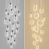 Modern LED Chandelier lamp Black/Golden indoor Stairs Lighting Iron Acrylic Ring Restaurant Decor Lights Nordic Luxury hanging lamp