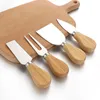 4 unids/set mango de madera queso herramienta de cocina cuchillos acero inoxidable quesos cubiertos cortador Mini cuchillo mantequilla cuchillos espátula tenedor herramienta de cocina