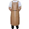 Leather Work Apron with Pockets for Men Women Waterproof Oil-proof Chef Cooking Aprons Kitchen BBQ Grill 220507