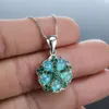Pendant Necklaces Romantic Natural Fire Opal Stone Flower Necklace Green Zircon S925 Silver Clavicle Chain Girls Birthday Jewelry GiftPendan