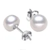 925 Silver 10-11-12-13mm Big Pearl Stud Freshwater Pearl Earrings White Pink Purple Lady/Girl Fashion Wedding Jewelry