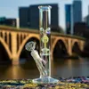 Luminous Cool Straight Tube Glass Bong Colorful Hookah Bubbler Dab Rigs Recycler Smoking Water Pipes About 5 mm thick with 14 mm joint bowl