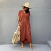 Women's Swimwear Woman Summer Elegant V Neck Beach Dress Bohemian Sexy Print Swimsuit Cover Up Beachwear 2022 Women Bikini Long DressesWomen