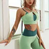 Gym Woman Piece Tracksuit Yoga Seamless Set Sport Leggings Fitness Suit Training Sexy Push Up Bra Workout Outfit J220706