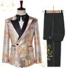 2022 Lyx Fashion Plaid Groom Tuxedos Dubbelbröst Män Passar för Bröllop Man Party Dress Costume Homme (Jacka + Byxor)