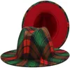 عيد الميلاد أعلى قبعة الكلاسيكية الأحمر والأخضر منقوشة فيدورا النساء الرجال الخريف الشتاء عطلة الزخرفية القبعات أنيقة الكنيسة القوطي كاب